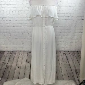 Bardot White Off the Shoulder Gauze Midi Dress 10